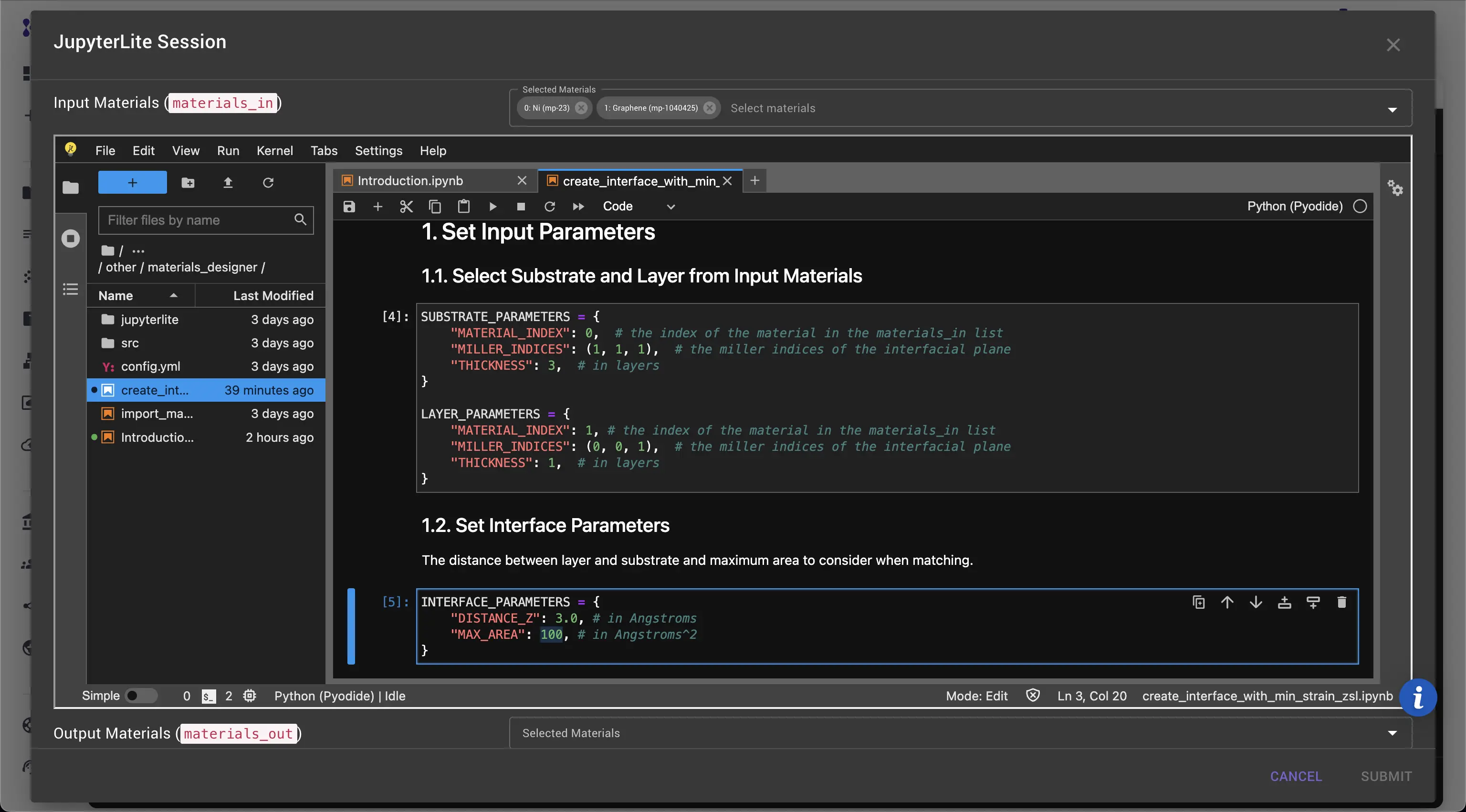 Set Input Parameters